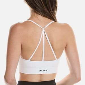 ALALA Barre Seamless Bra white ribbed trim strappy back size S small athleisure